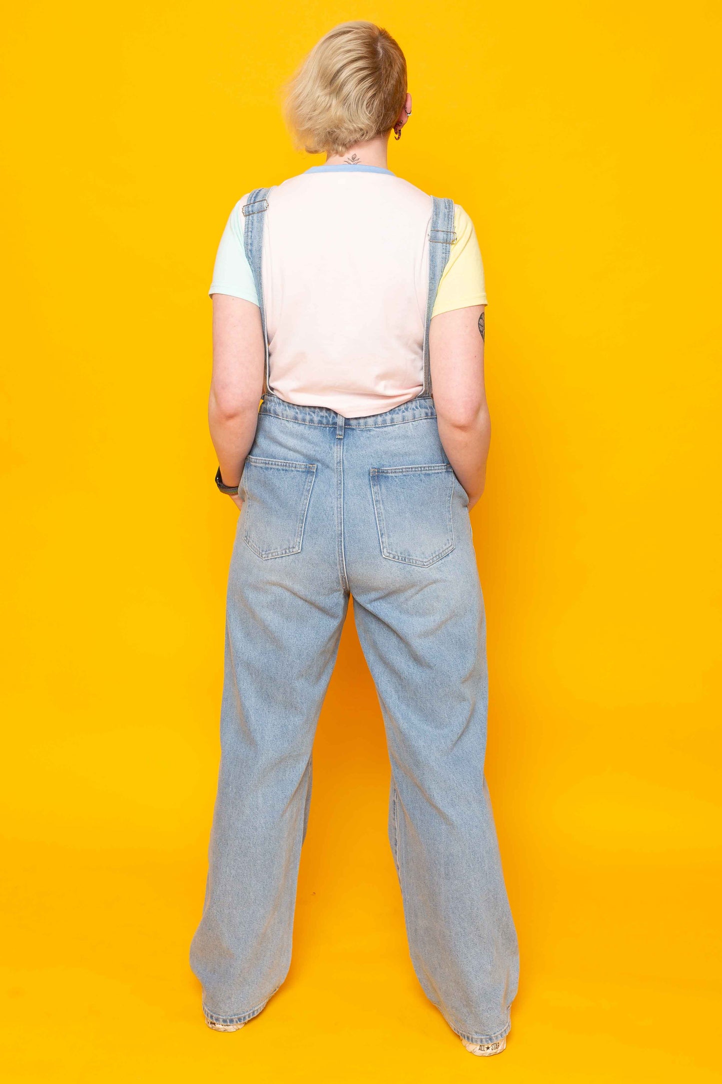 This is The Remix Dungarees PEOPLE COME & GO - Straight Leg Denim Dungarees