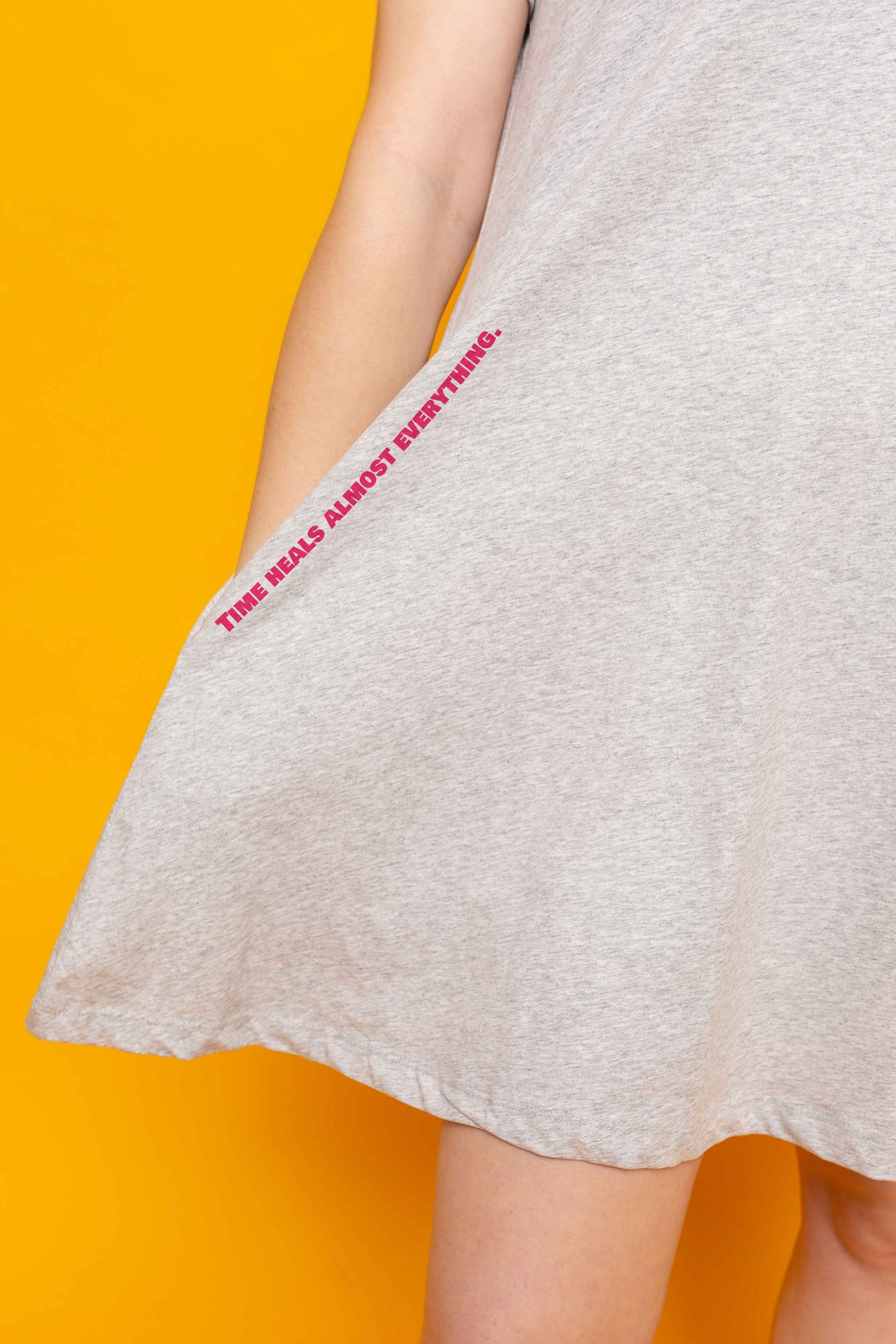 This is The Remix Dress TIME HEALS ALMOST EVERYTHING - Swing T-Shirt Dress With Pockets In Grey