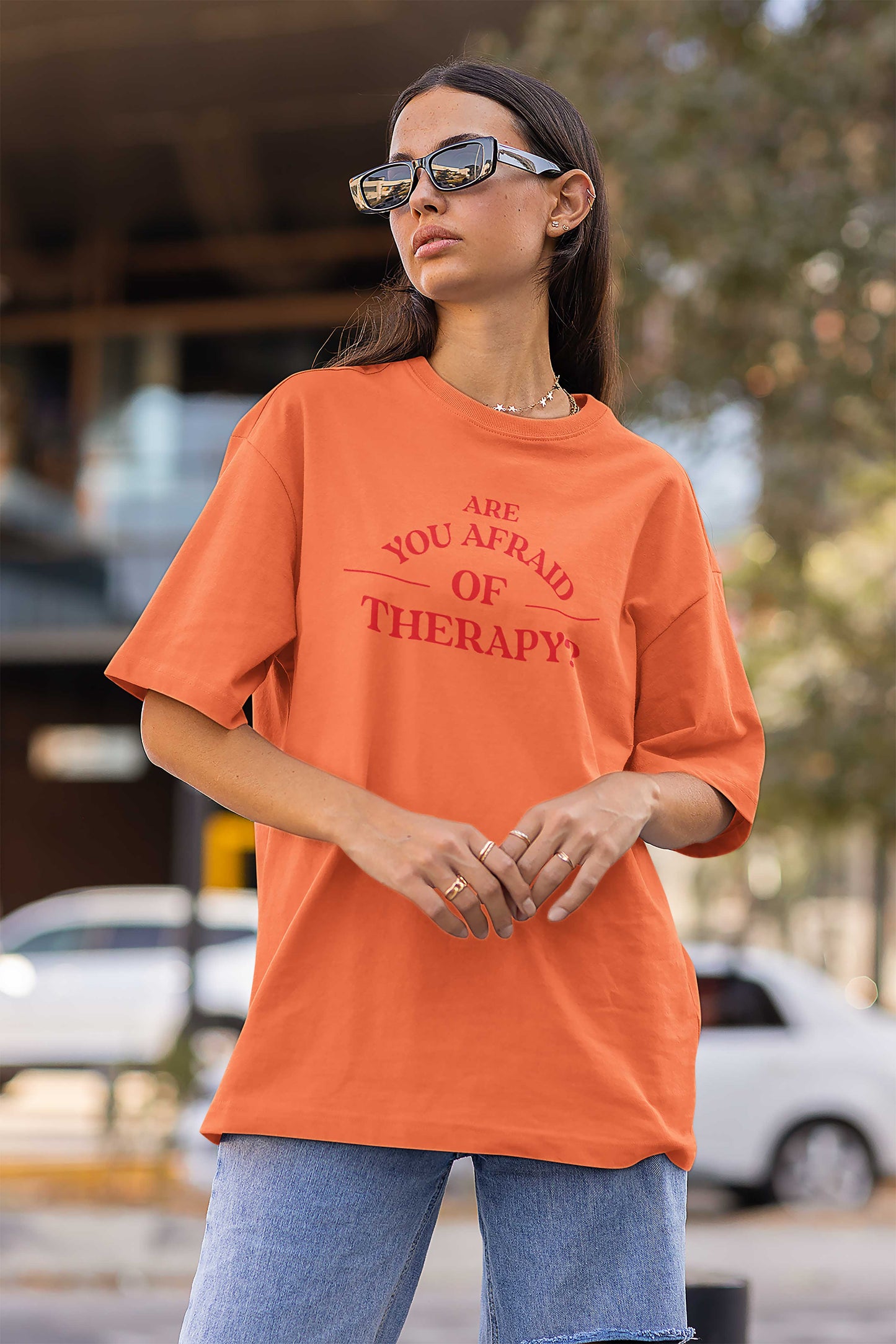 ARE YOU AFRAID OF THERAPY? - Unisex Crewneck T-Shirt in Halloween Orange