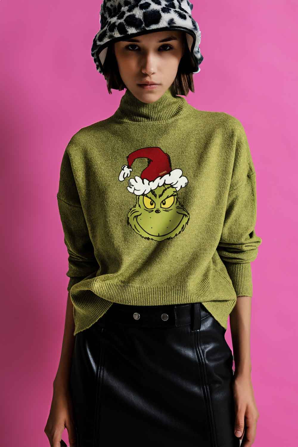 FEELINGS (Inspired by THE GRINCH) - Retro Christmas High Neck Jumper in Green