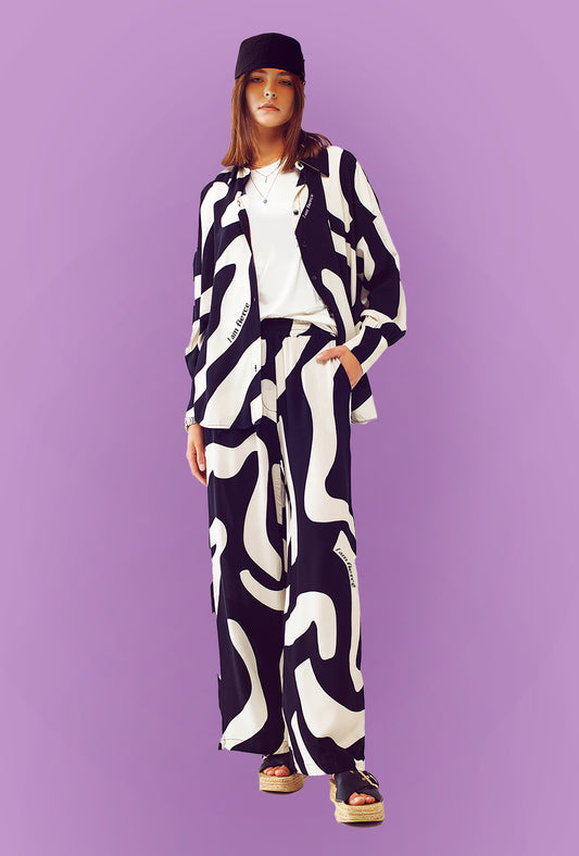 I AM FIERCE - Oversized Shirt & Trousers SET In Black & White Abstract Print