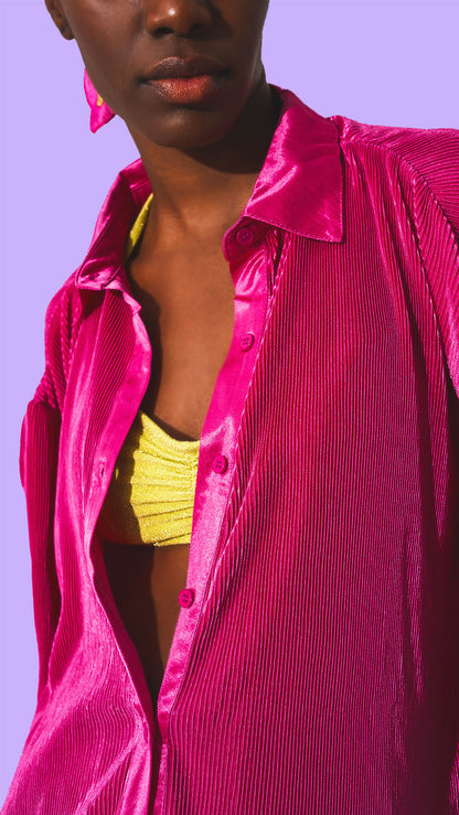 IT’S OK TO BE SELFISH - Relaxed Pleated Satin Shirt In Bright Pink