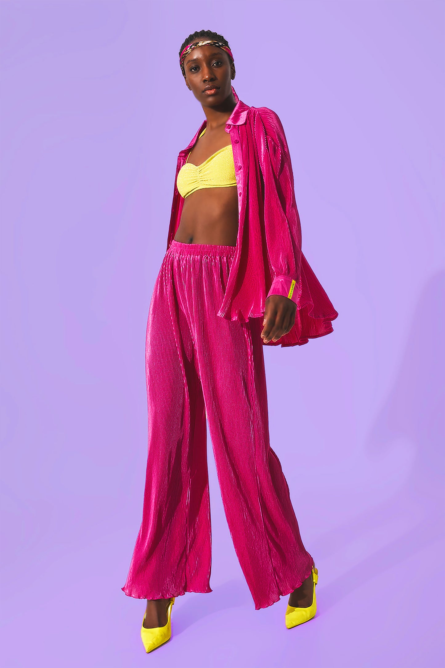 IT’S OK TO BE SELFISH - Relaxed Pleated Satin Shirt In Bright Pink