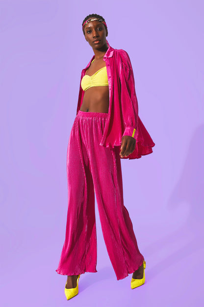 IT’S OK TO BE SELFISH - Relaxed Pleated Satin Set in Bright Pink