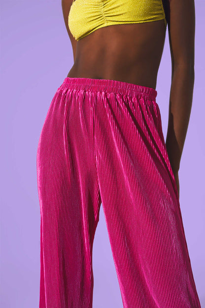 IT’S OK TO BE SELFISH - Relaxed Pleated Satin Set in Bright Pink
