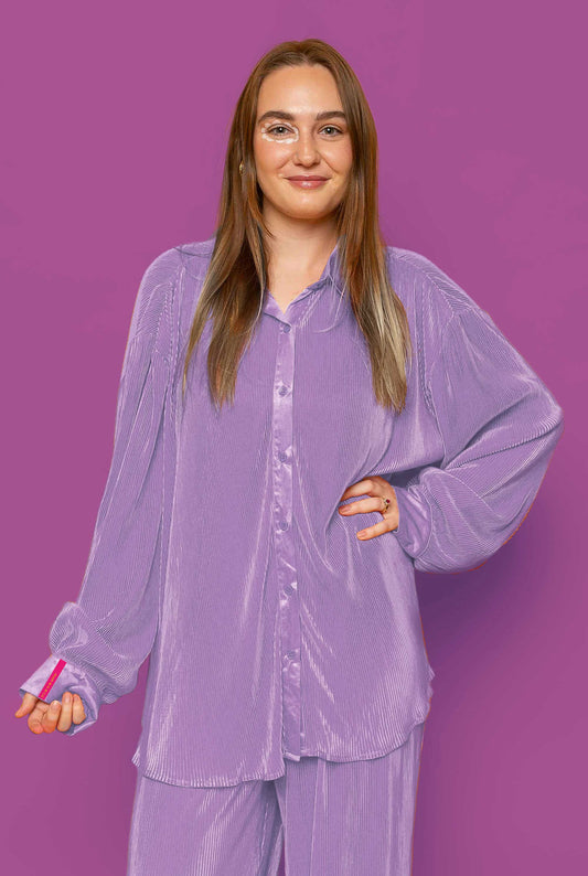 IT’S OK TO BE SELFISH - Relaxed Pleated Satin Shirt in Barbie Lilac