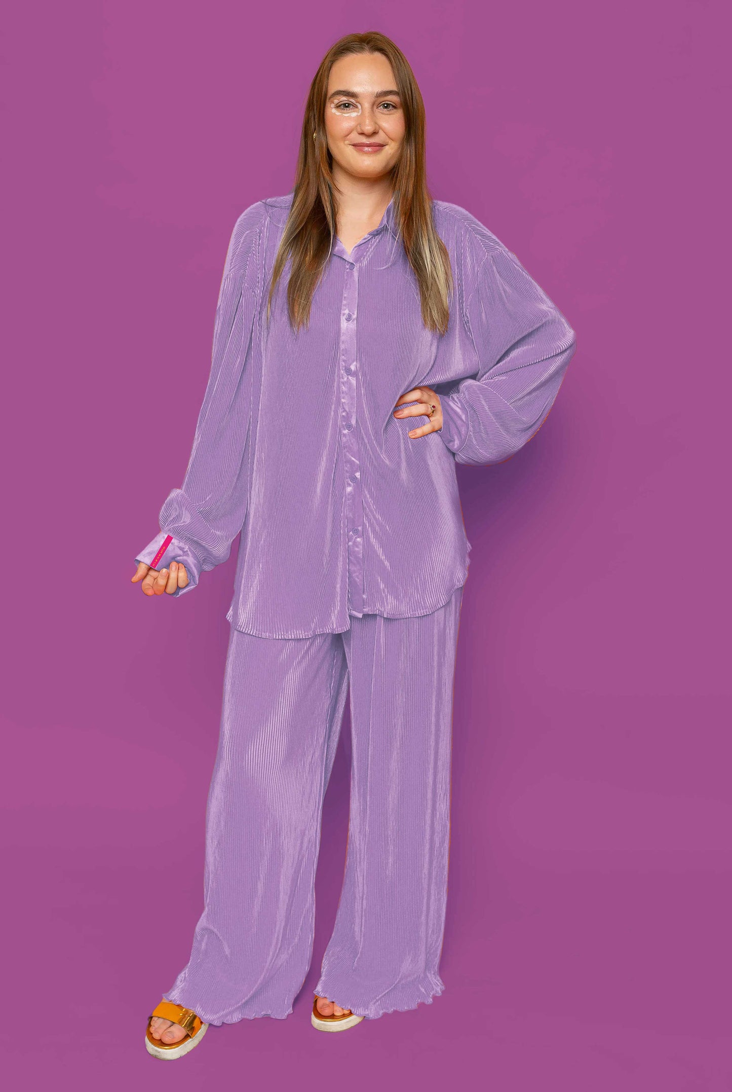 IT’S OK TO BE SELFISH - Satin Pleated Wide Leg TROUSERS In Barbie Lilac