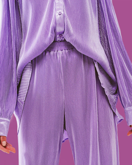 IT’S OK TO BE SELFISH - Relaxed Pleated Satin SET in Barbie Lilac