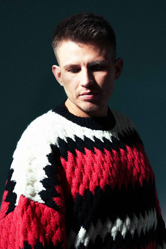 NEURODIVERGENT IN NEUROTYPICAL FIELDS - Oversized zigzag striped sweater in Red, Black and Off White