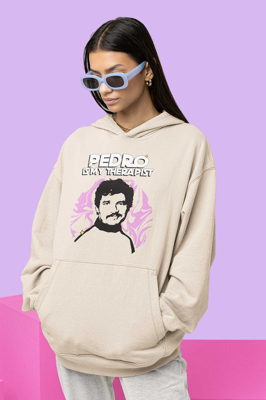 PEDRO PASCAL IS MY THERAPIST - Unisex Pullover Hoodie in Vintage White