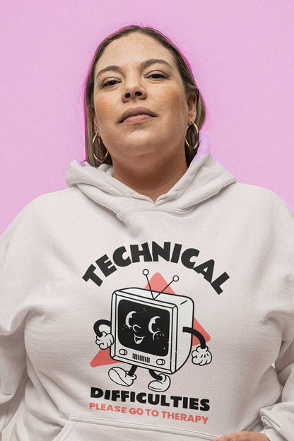 TECHNICAL DIFFICULTIES, PLEASE GO TO THERAPY - Unisex Pullover Hoodie in Vintage White