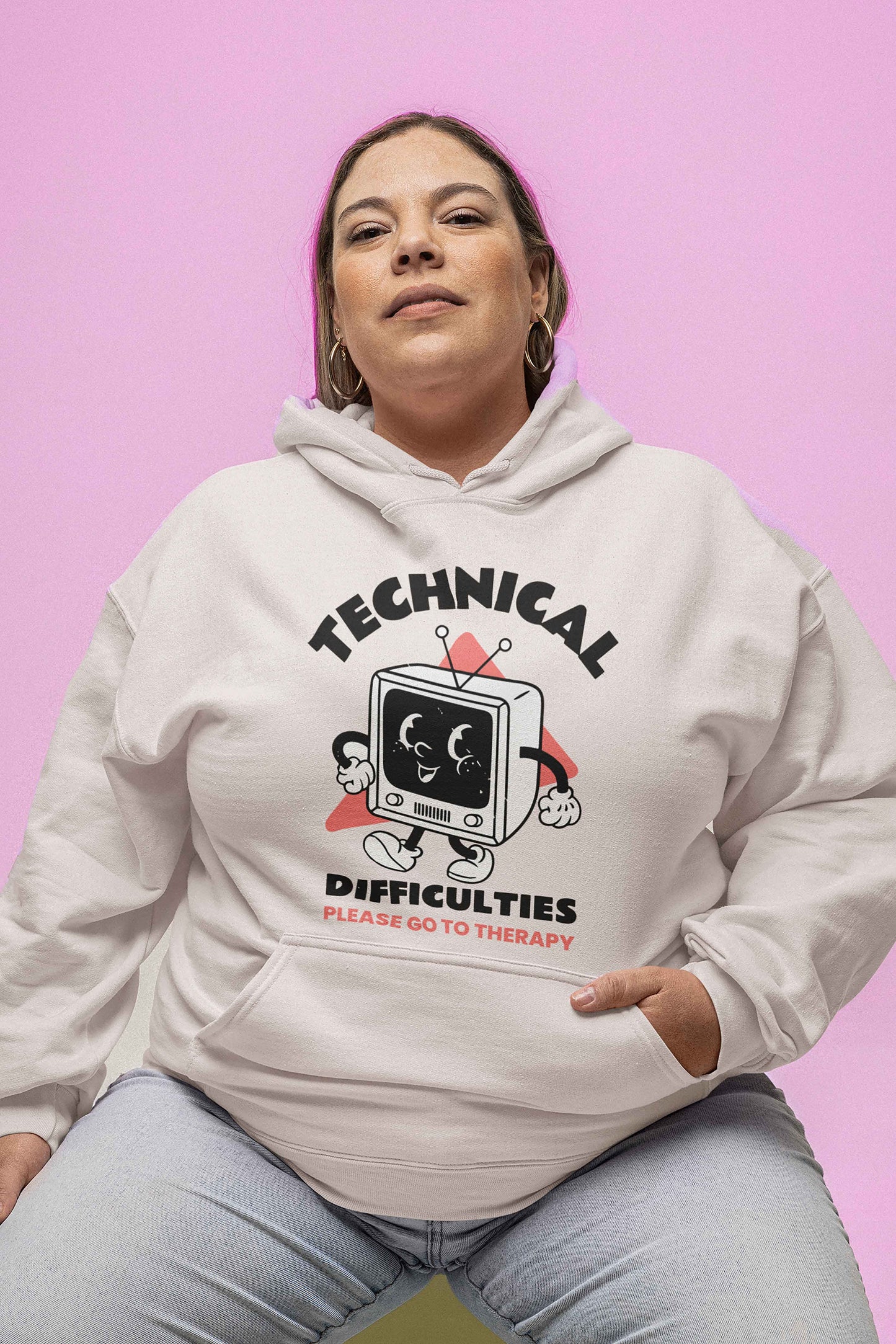 TECHNICAL DIFFICULTIES, PLEASE GO TO THERAPY - Unisex Pullover Hoodie in Vintage White