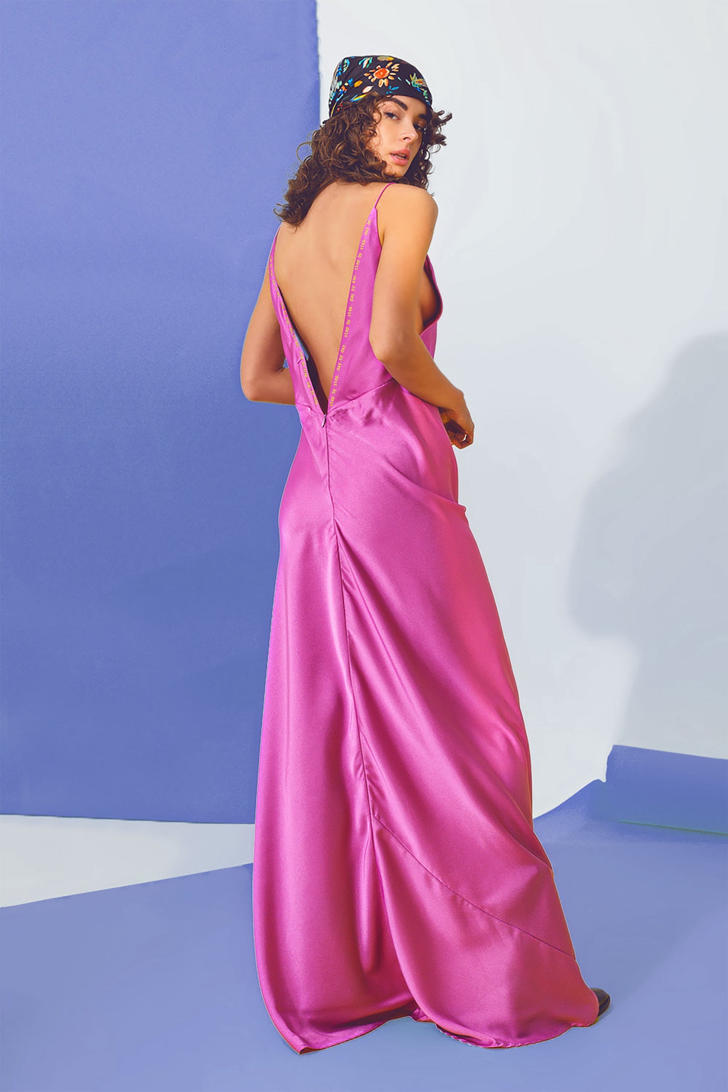 STEP BY STEP. DAY BY DAY - Satin Maxi Dress With Spaghetti Straps In Fuchsia