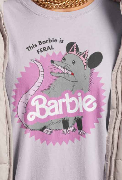 THIS BARBIE IS FERAL (OPOSSUM MEME) - Unisex Crewneck T-Shirt in Blush Pink