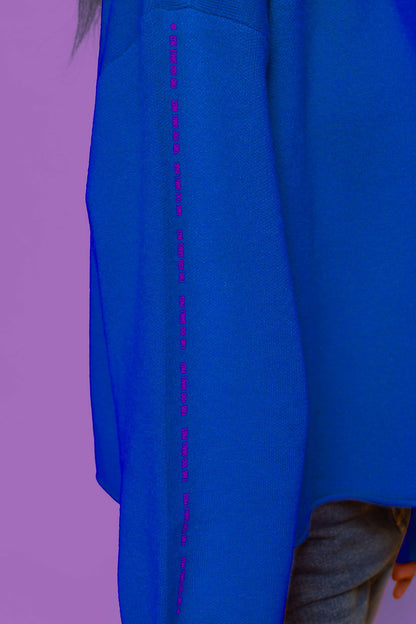 THIS TOO SHALL PASS - Balloon Sleeve Knitted Jumper In Royal Blue