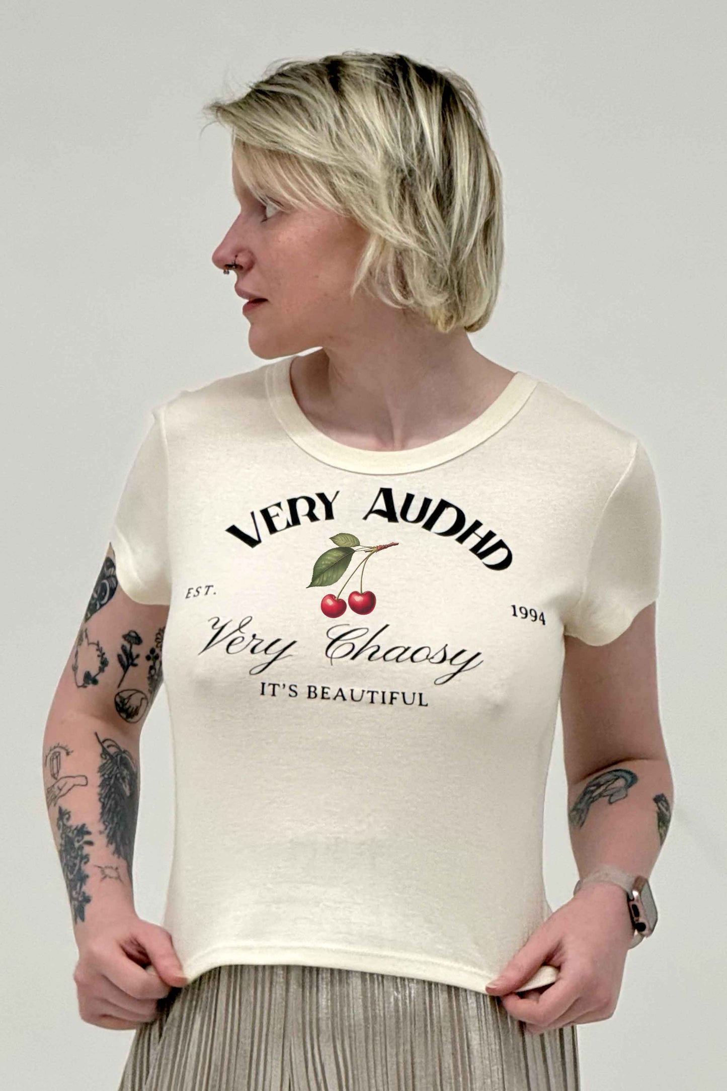 VERY AuDHD - Women’s Micro Rib Baby T-Shirt in Off White