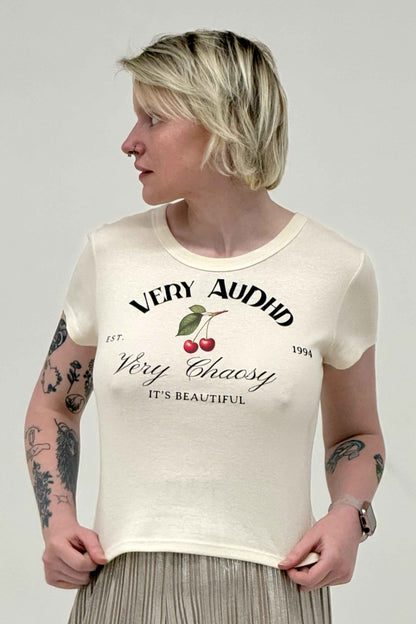 VERY AuDHD - Women’s Micro Rib Baby T-Shirt in Off White