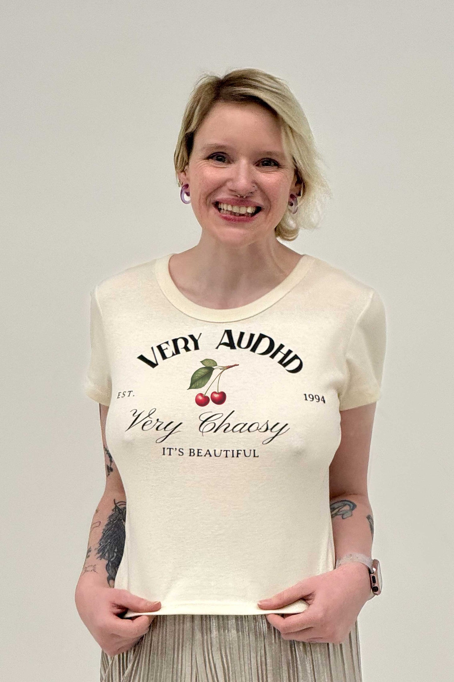 VERY AuDHD - Women’s Micro Rib Baby T-Shirt in Off White