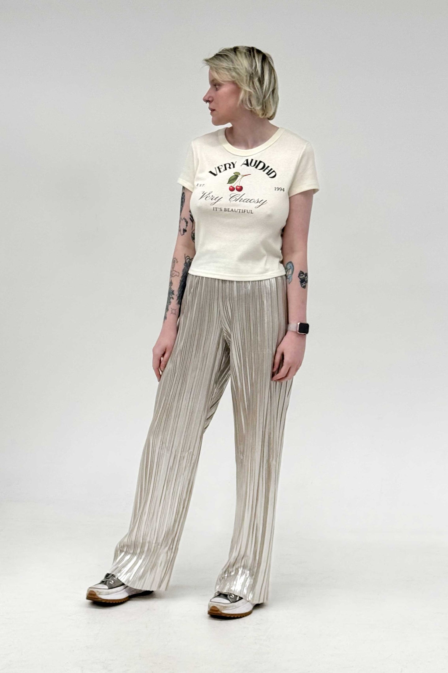 VERY AuDHD - Women’s Micro Rib Baby T-Shirt in Off White