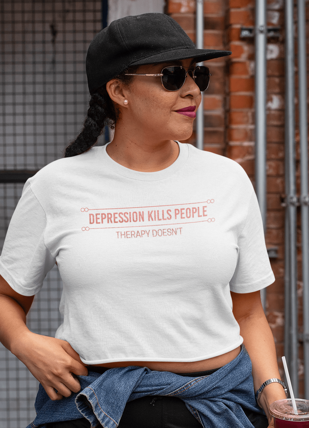 This is The Remix Cropped T-shirt DEPRESSION KILLS PEOPLE, THERAPY DOESN'T - Cropped T-shirt (White)