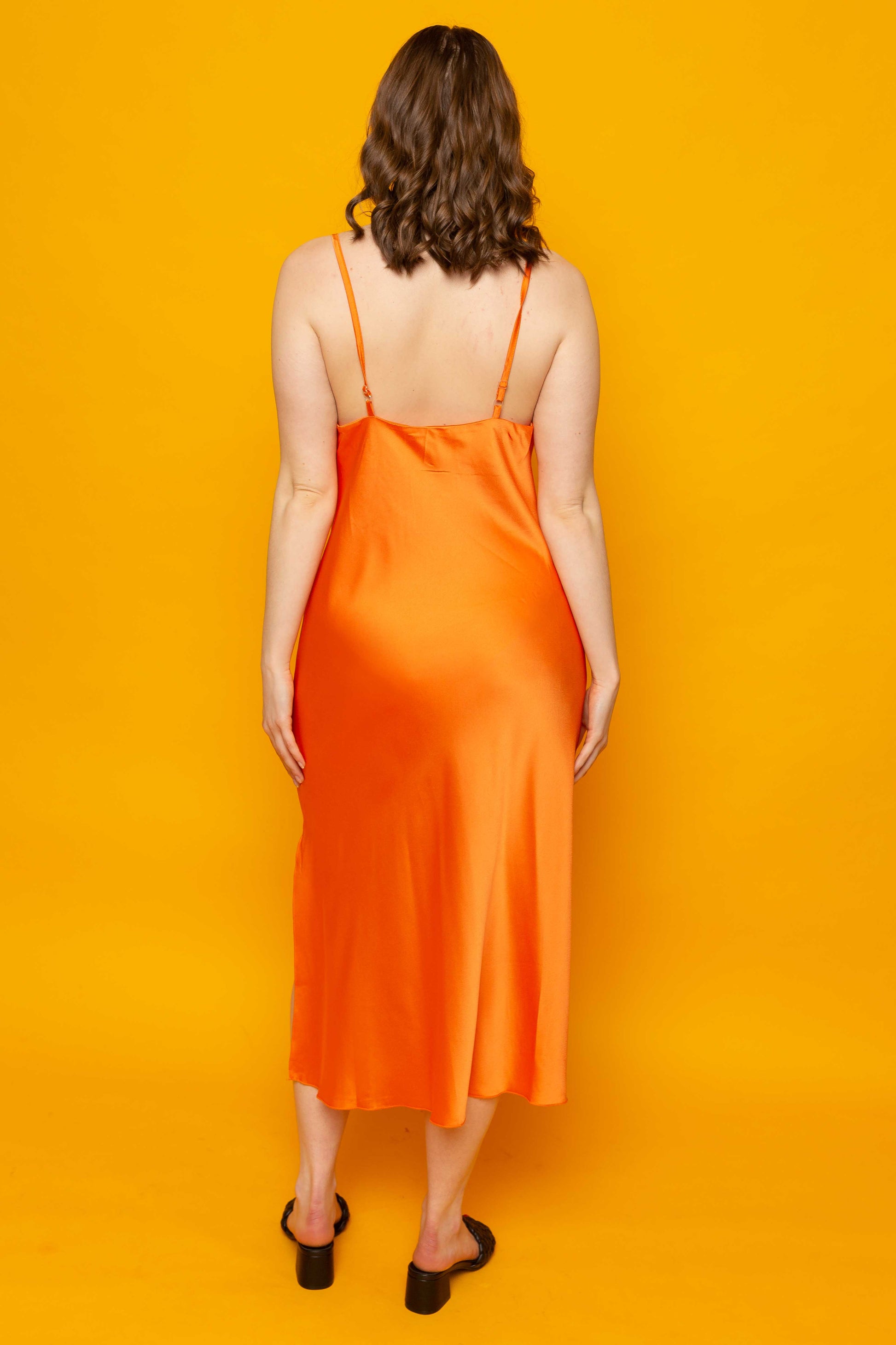 This is The Remix Dress DO NOT CLING TO A MISTAKE - Satin Cami Midi Slip Dress In Orange
