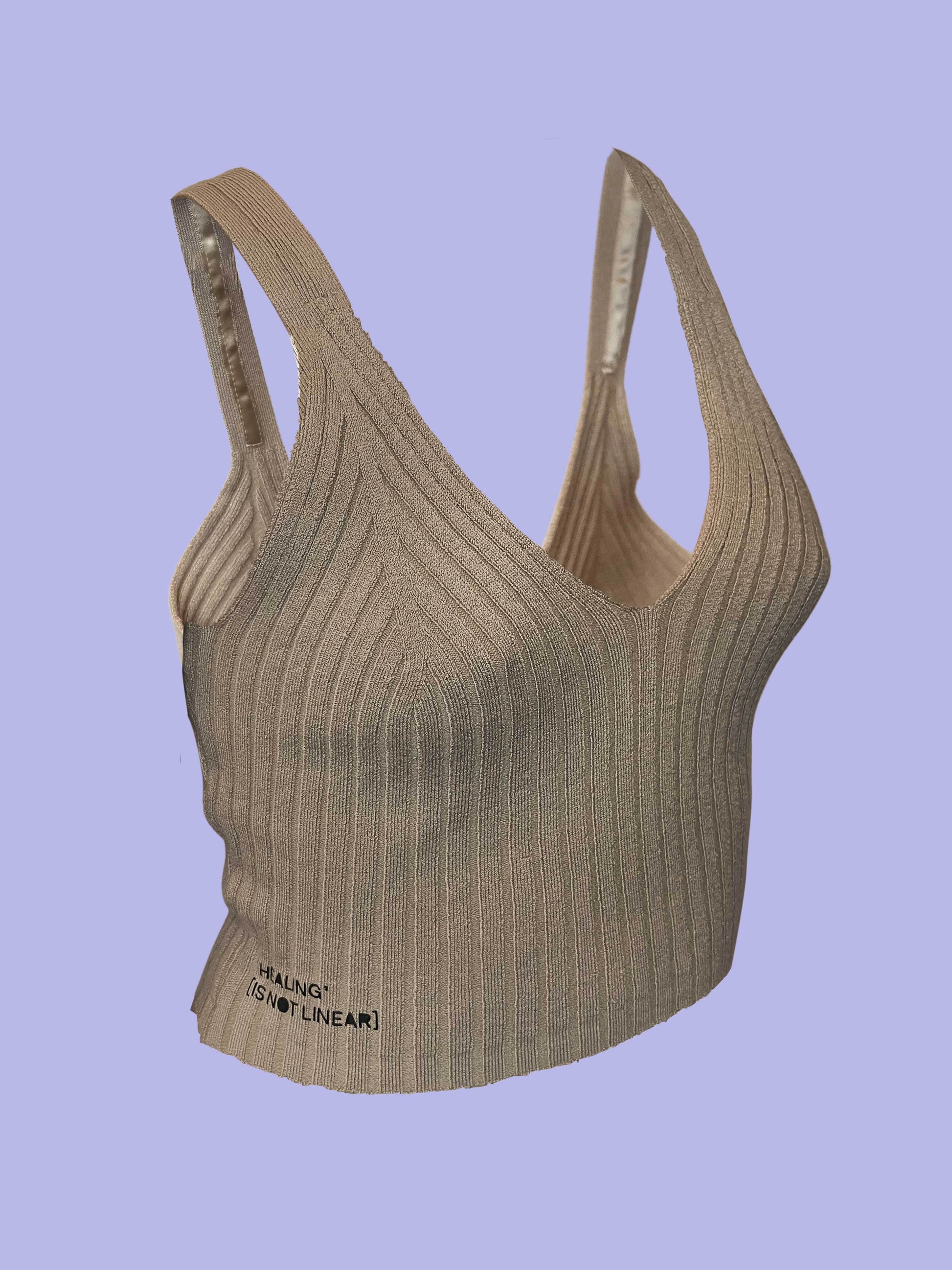 This is The Remix Top HEALING IS NOT LINEAR - Knitted Crop Top in Beige