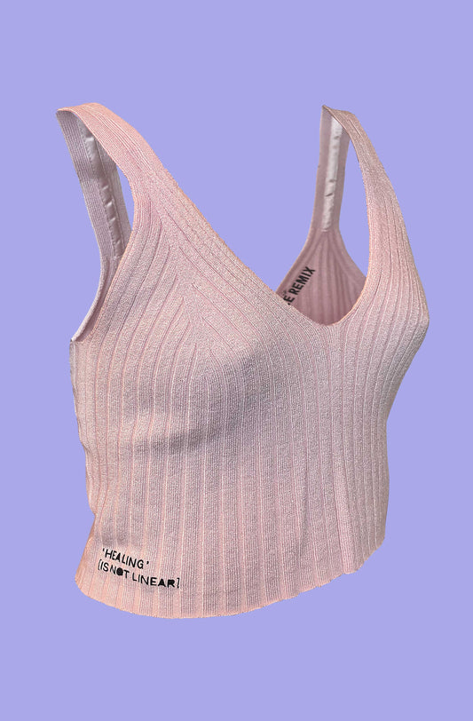 This is The Remix Top HEALING IS NOT LINEAR - Knitted Crop Top in Soft Pink