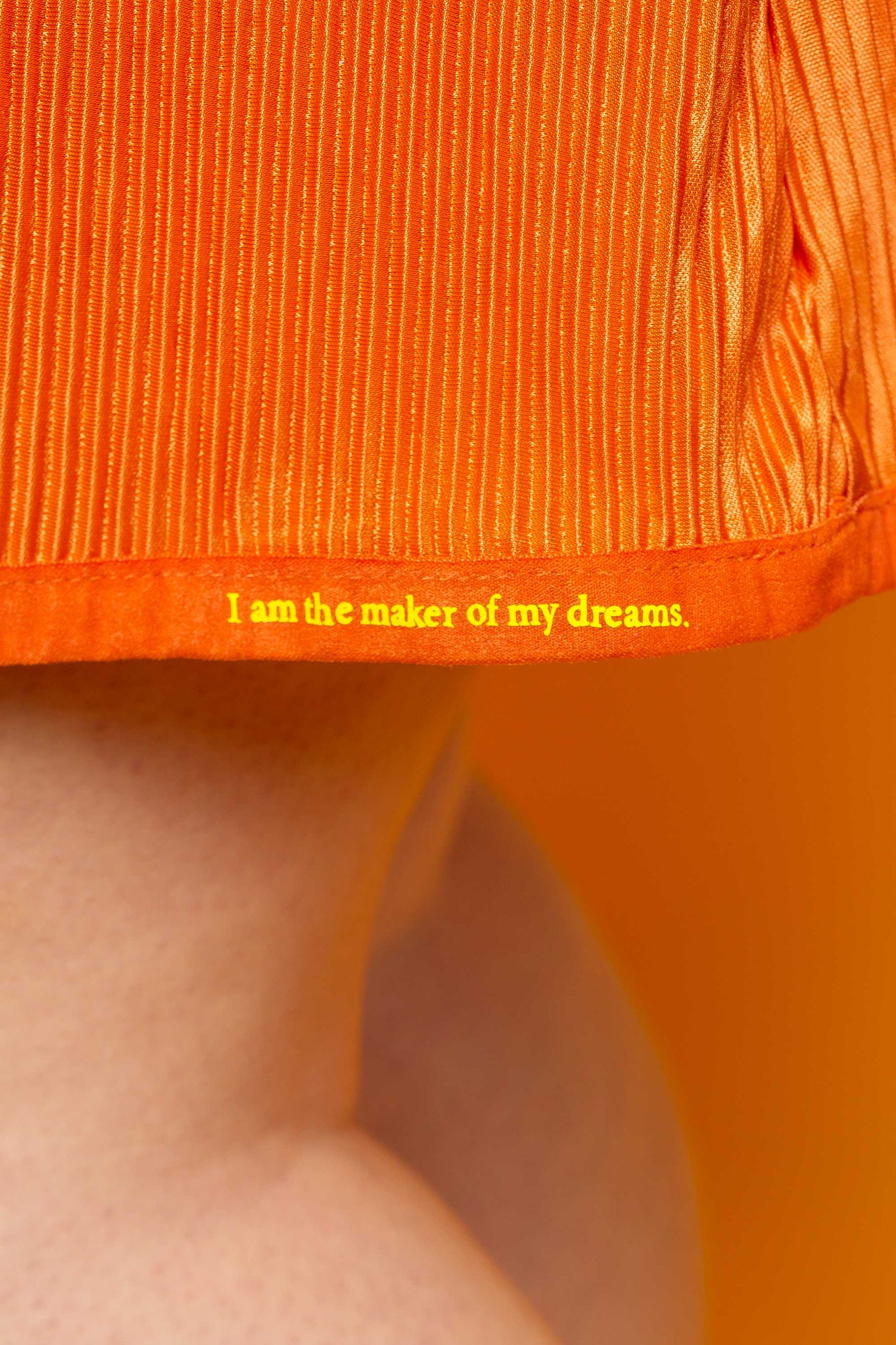 This is The Remix Skirt I AM THE MAKER OF MY DREAMS - Satin Pleated Short Skirt In Orange