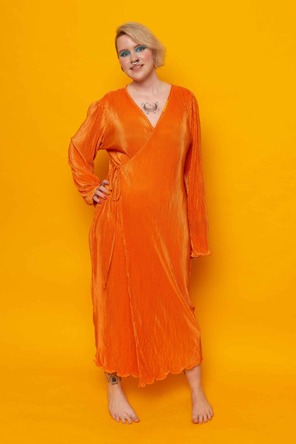This is The Remix Dress I AM THE MAKER OF MY DREAMS - Satin Wrap Pleated Dress In Orange