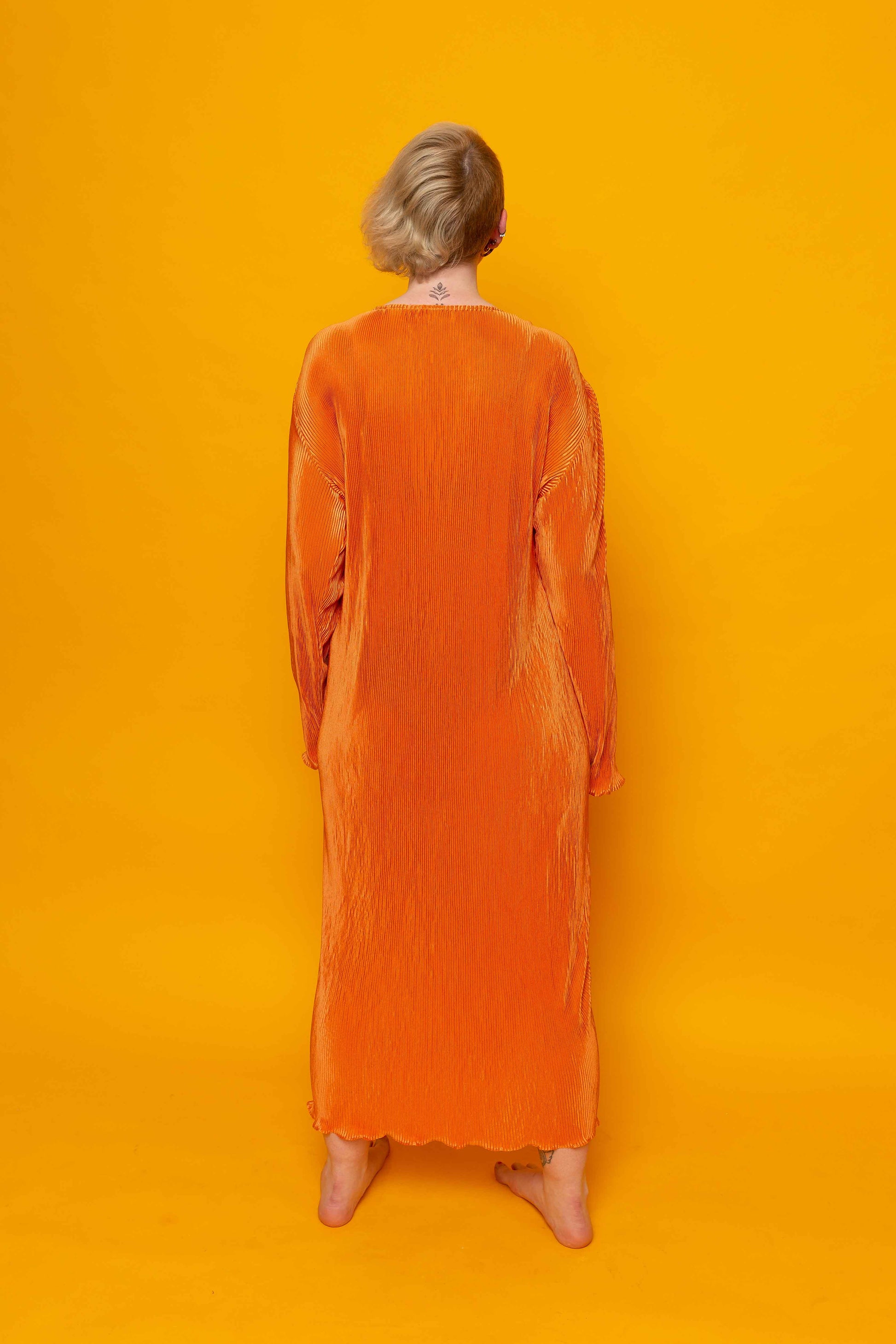 This is The Remix Dress I AM THE MAKER OF MY DREAMS - Satin Wrap Pleated Dress In Orange