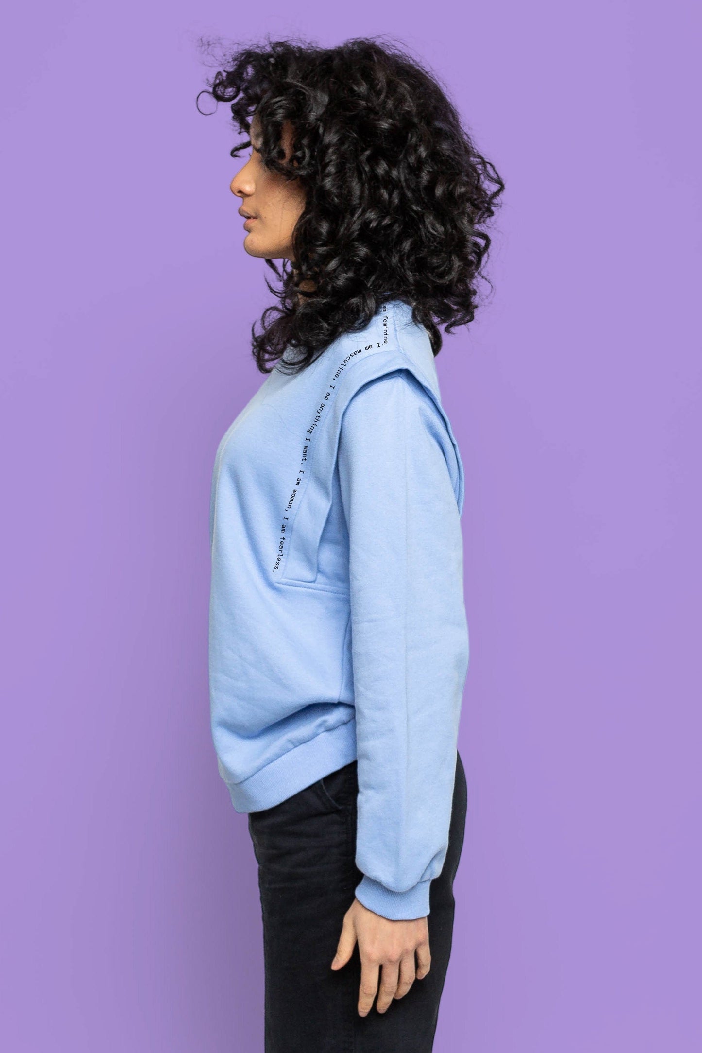 This is The Remix I Am Woman - Boyfriend Sweater w/ Shoulder Details Light blue