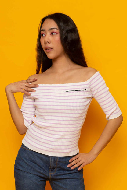 This is The Remix Top I HAVE NOTHING TO PROVE TO YOU - Stripe Bardot Top In Lilac