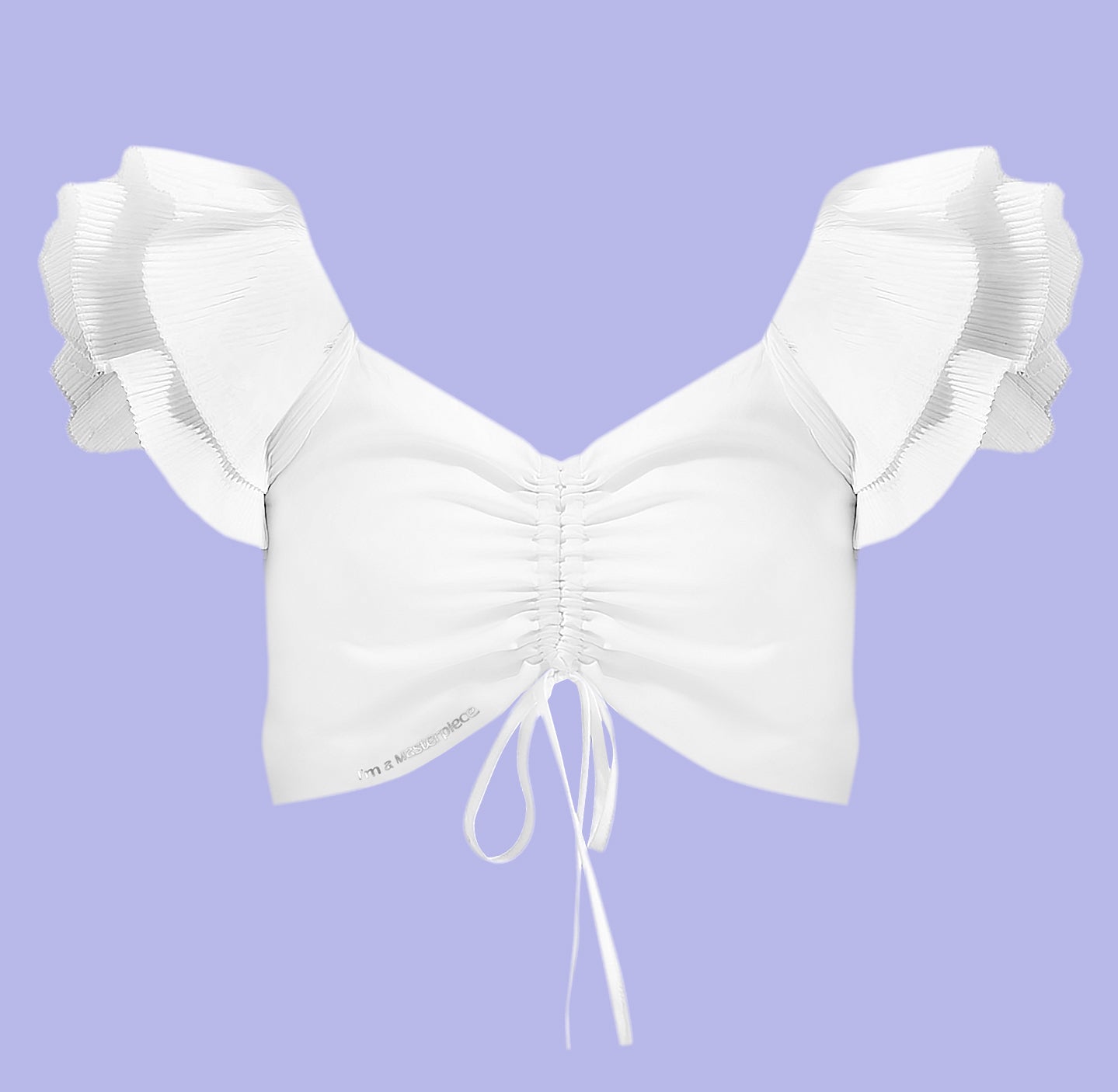 This is The Remix Top I'M A MASTERPIECE - Y2K V-neck Cropped Top with ruffled front and Volume Sleeves in White