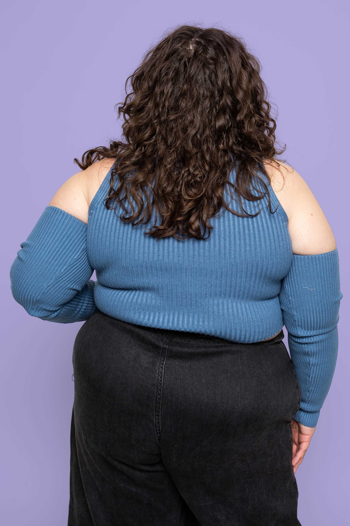 This is The Remix I'M STRONG - Blue Cut Out Rib Sweater in Fine Knitwear.