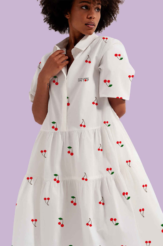 This is The Remix Dress I'M THE CHERRY ON TOP - Maxi Shirt Sun Dress in White