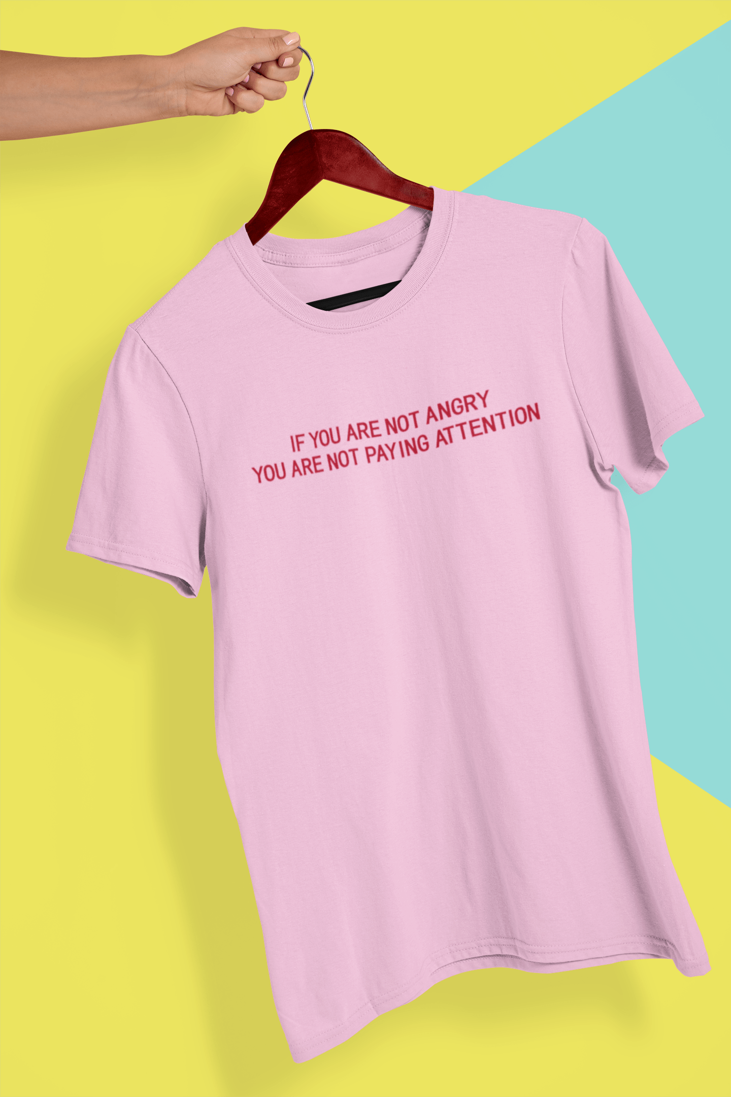 This is The Remix T-shirt IF YOU ARE NOT ANGRY, YOU ARE NOT PAYING ATTENTION - Unisex Crew Neck T-Shirt in Light Pink