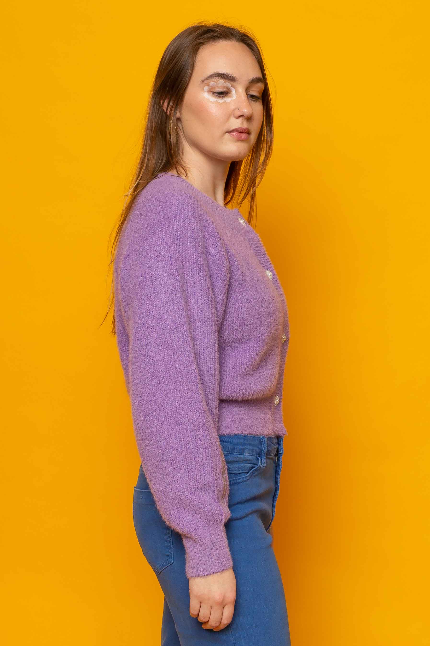 This is The Remix Cardigan IT'S OK TO BE SELFISH - Knitted Cardigan In Purple