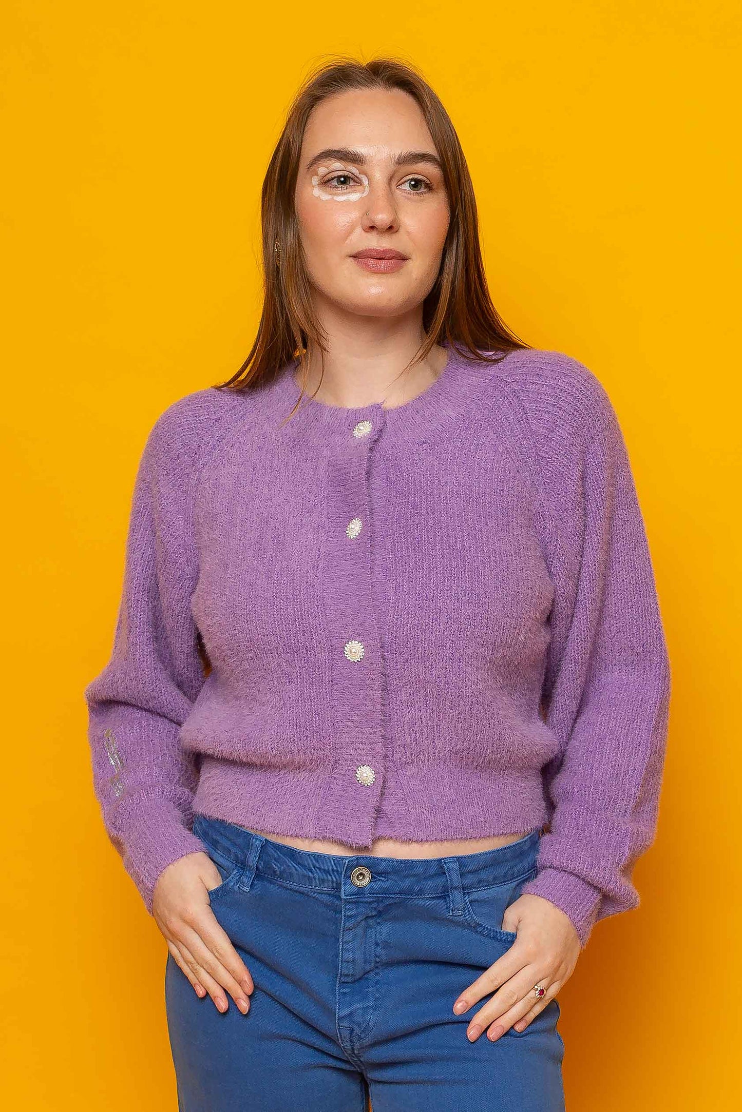 This is The Remix Cardigan IT'S OK TO BE SELFISH - Knitted Cardigan In Purple