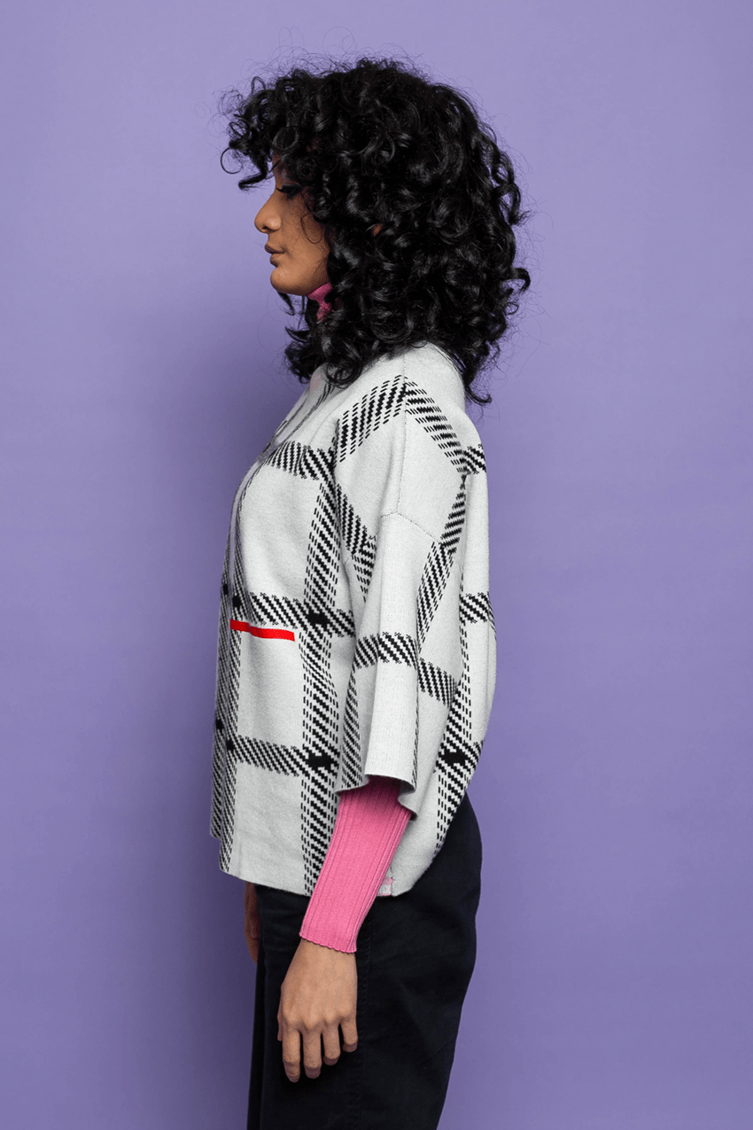 This is The Remix High Neck Jumper IT'S TIME TO CHANGE - High Neck Checked Jumper (Soft Grey)