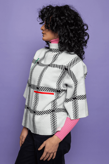 This is The Remix High Neck Jumper IT'S TIME TO CHANGE - High Neck Checked Jumper (Soft Grey).