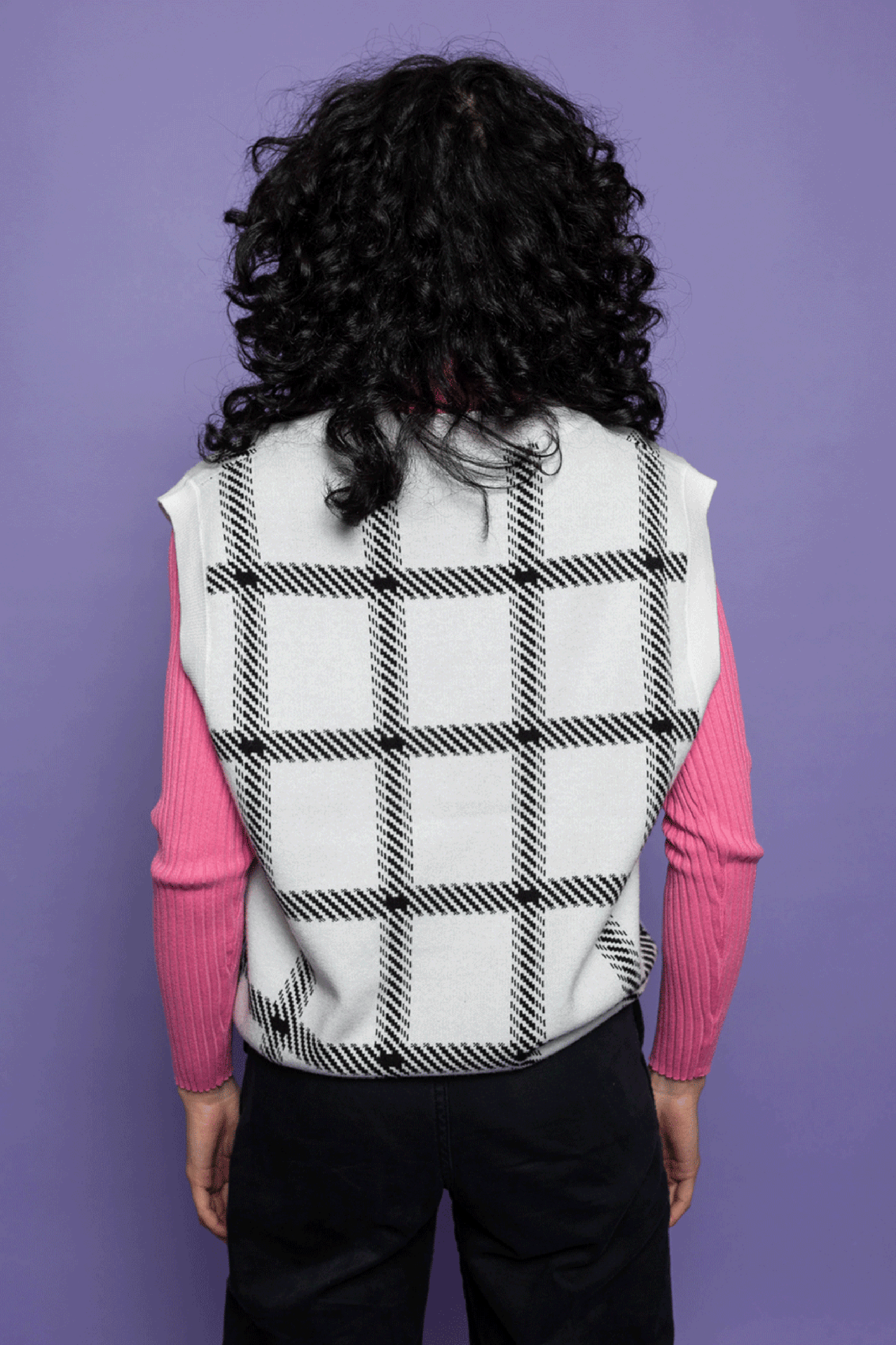 This is The Remix Sweater Vest IT'S TIME TO CHANGE - Knitted Vest with Big Crosshatches (B&W)