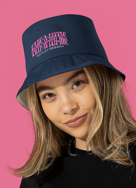 This is The Remix Bucket Hat LET'S GO TO THERAPY - Reversible Bucket Hat (French Navy / White)