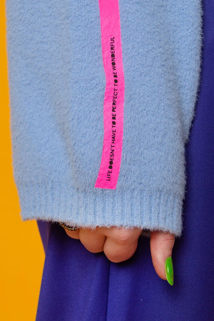 This is The Remix Jumper LIFE DOESN'T HAVE TO BE PERFECT TO BE WONDERFUL - Fluffy Cropped Jumper In Light Blue