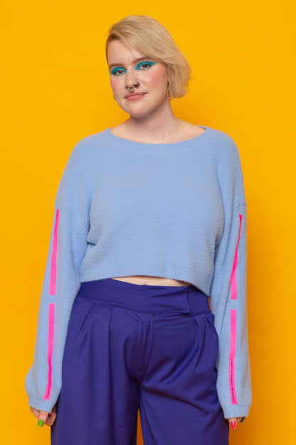 This is The Remix Jumper LIFE DOESN'T HAVE TO BE PERFECT TO BE WONDERFUL - Fluffy Cropped Jumper In Light Blue