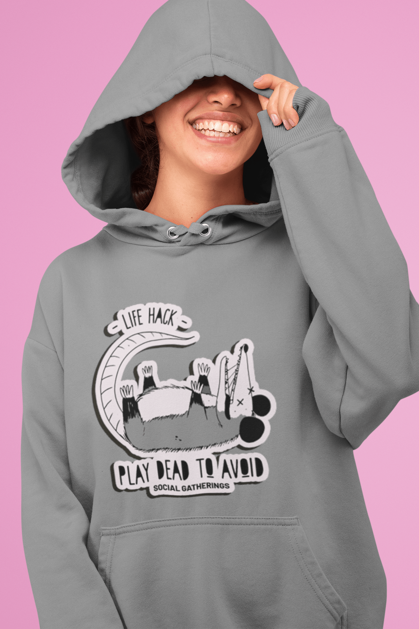 This is The Remix Hoodie LIFE HACK: PLAY DEAD TO AVOID SOCIAL GATHERINGS - Unisex Pullover Hoodie in Grey