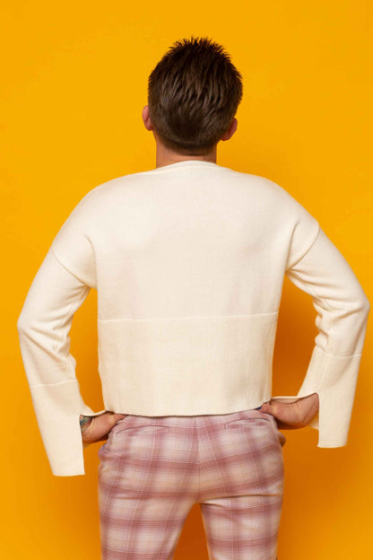 This is The Remix Jumper MICRO-DOSING HAPINESS - 70's Ribbed Boat Neck Jumper In Cream