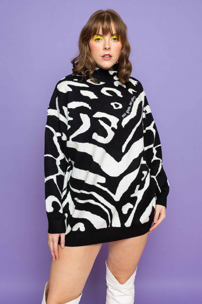 This is The Remix Cardigan NO GUTS, NO GLORY - Oversized Knitted Jumper In Zebra Print