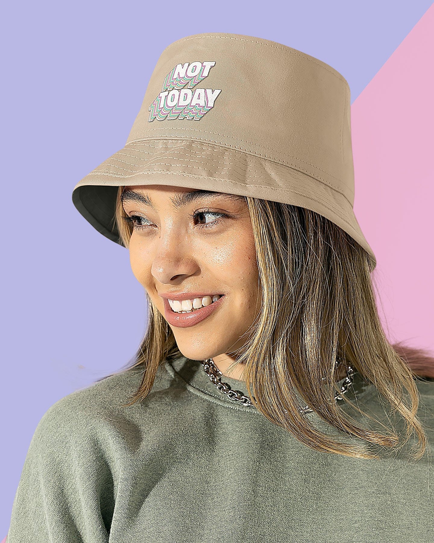 This is The Remix Bucket Hat NOT TODAY - Reversible Bucket Hat (Olive Green / Stone)