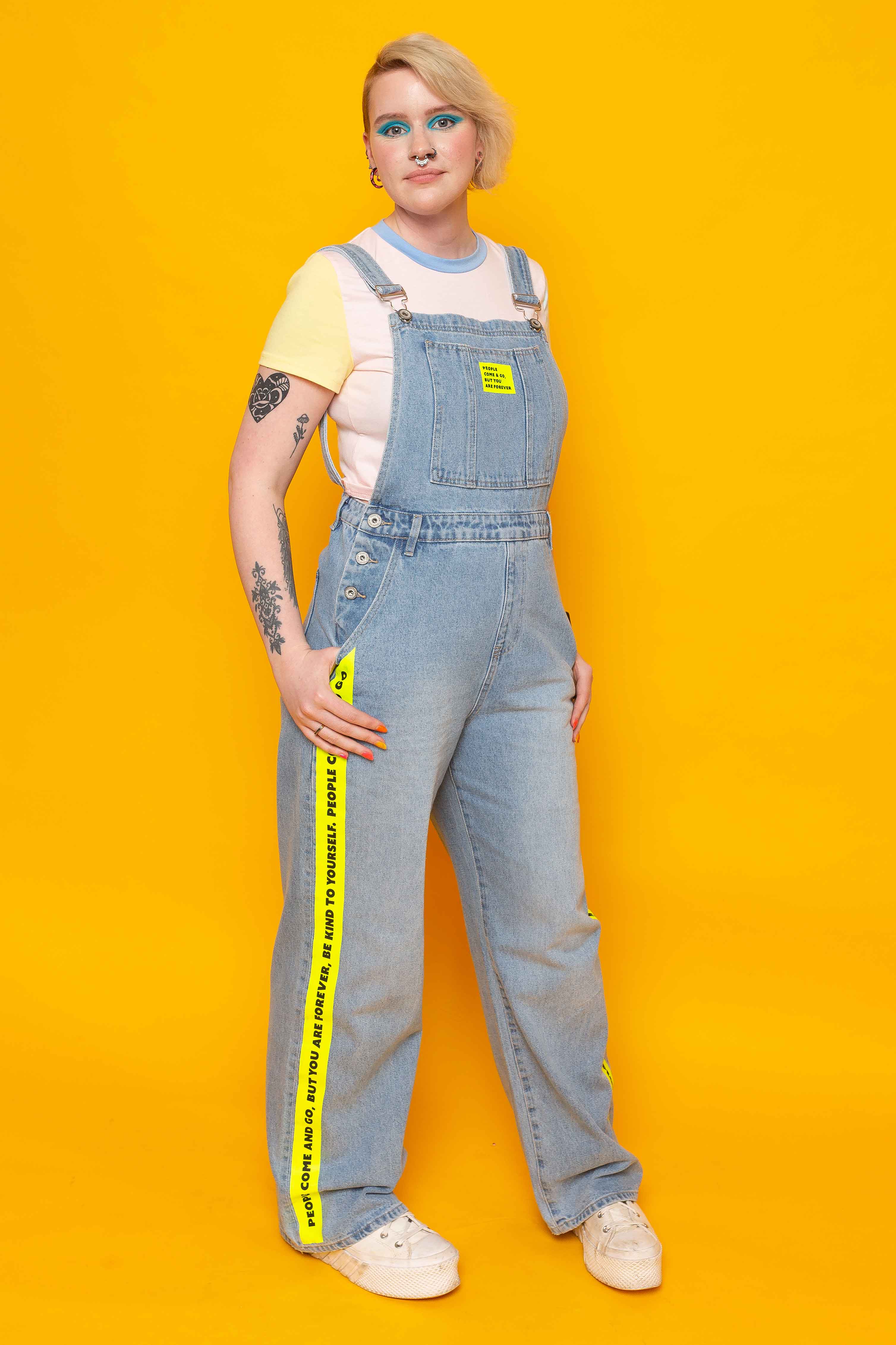 Wide leg denim sales dungarees uk