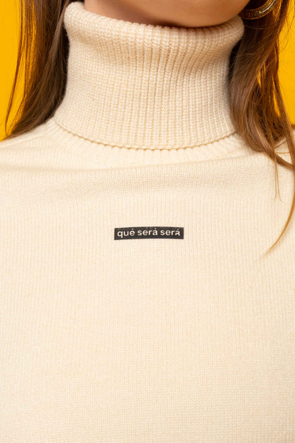 This is The Remix Jumper QUE SERA, SERA - High Neck Cropped Jumper In Cream